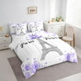 thumbnail image 3 of Homewish Cartoon Heart Print 7-Piece Twin Bedding Sets,Paris Eiffel Tower Bedding Comforter Set,Purple White Sheet Sets For Kids,Luxury Bedroom Decor Reversible, 3 of 8