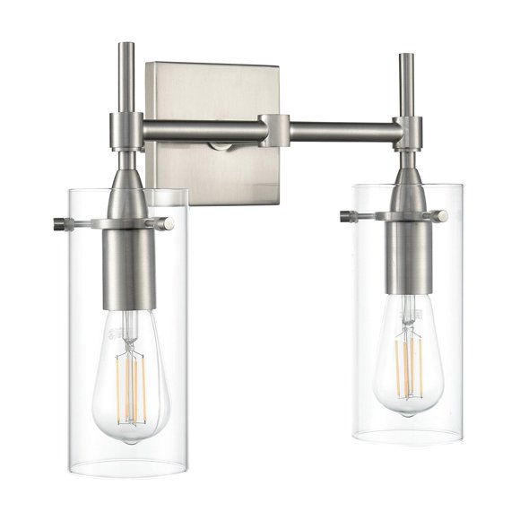 Linea di Liara Effimero Moderne Style Ferme Luminaires de Salle de Bain pour Meuble-Lavabo 2 Lumières au-Dessus du Miroir Nickel Brossé Luminaires de Meuble-Lavabo pour Salle de Bain Éclairage Industriel Couvercles en Verre Transparent, Homologué UL