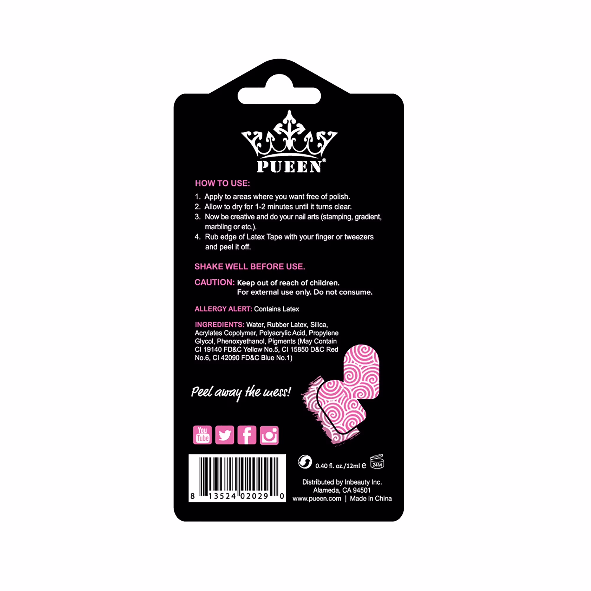 Pueen Nail Art Peel off Cuticle Guard Skin Barrier Latex Tape, 12 ml