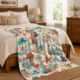 thumbnail image 6 of Coastal Cowgirl Surf Flannel Blanket with Western Boots and Surfboards, Ocean Waves, Horse and Shells Throw for Beach House and Guest Room, Home Decor Gift for Ocean Rodeo Fans, 6 of 7