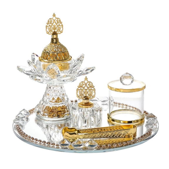 Elegant Glass Incenses Burners Set With Mirrored Tray Arabic Styles Flower Design For Ramadans Meditations Decorations