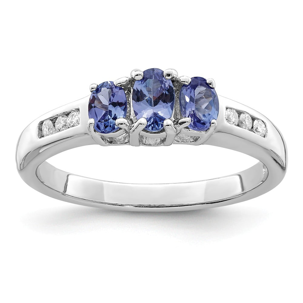 Solid 925 Sterling Silver Diamond and Simulated Tanzanite Ring