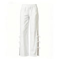 thumbnail image 4 of Cutuoiiu Womens High Waist Cotton Pants Straight Leg with Side Bow Slit and Pockets for Everyday Activities, Summer Casual Wear, 4 of 5