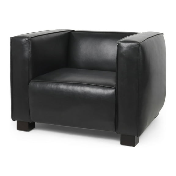 Noble House Denison Faux Leather Club Chair, Midnight Black and Dark Walnut