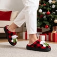 thumbnail image 6 of BERANMEY Christmas Slippers for Women and Men Black Red Plaid Santa Claus Pattern House Slippers with Plush Lining & Thick Sole Festive His & Hers Indoor Home Shoes, 6 of 8