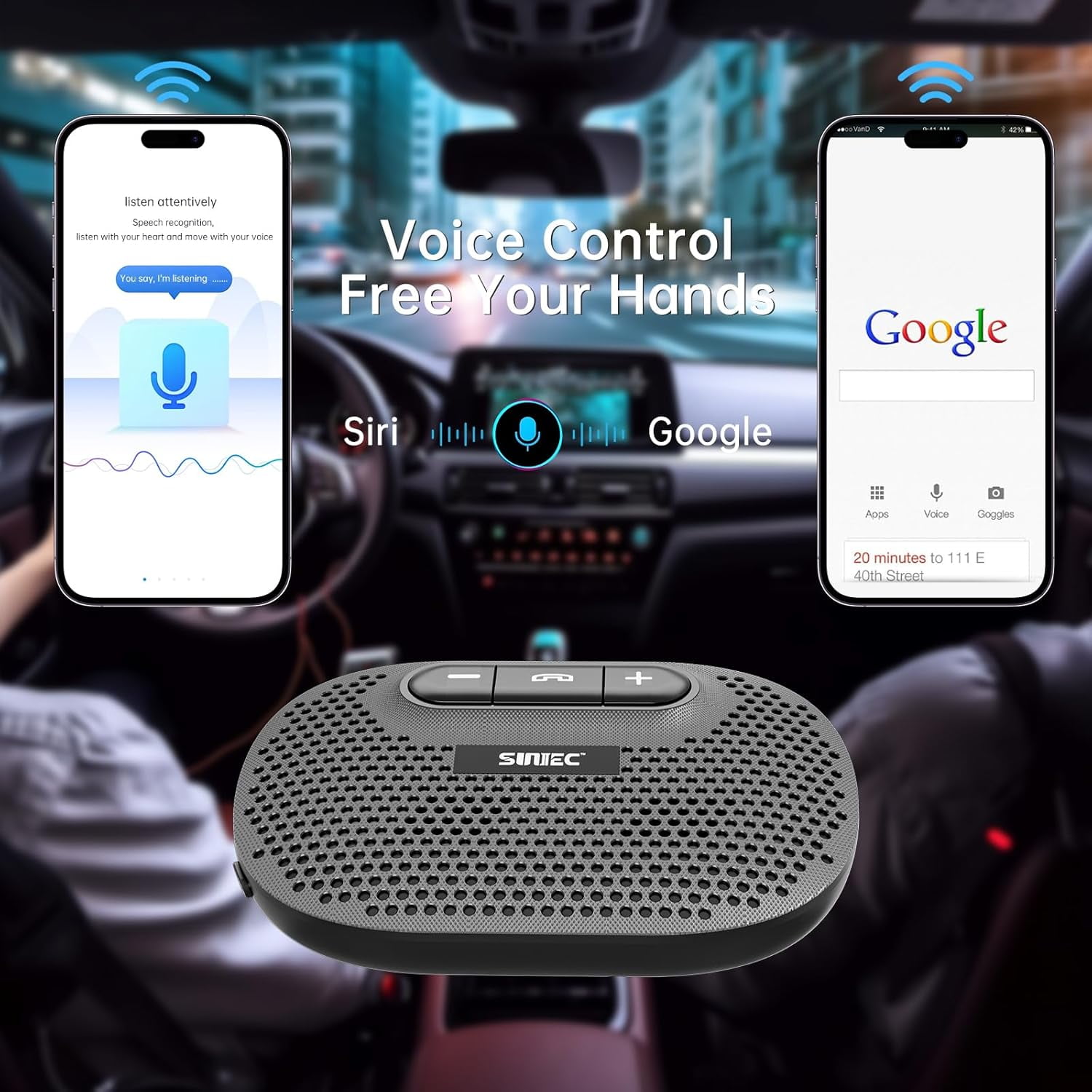 Sunitec Bluetooth Handsfree Car Speaker for Cell Phone with Visor Clip, Wireless Talking Kit, Noise Reduction, Black, BC966C