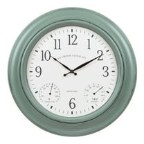 La Crosse Clock 18 inch Outdoor Sage Green Quartz Analog Wall Clock with Temperature and Humidity, 433-3846