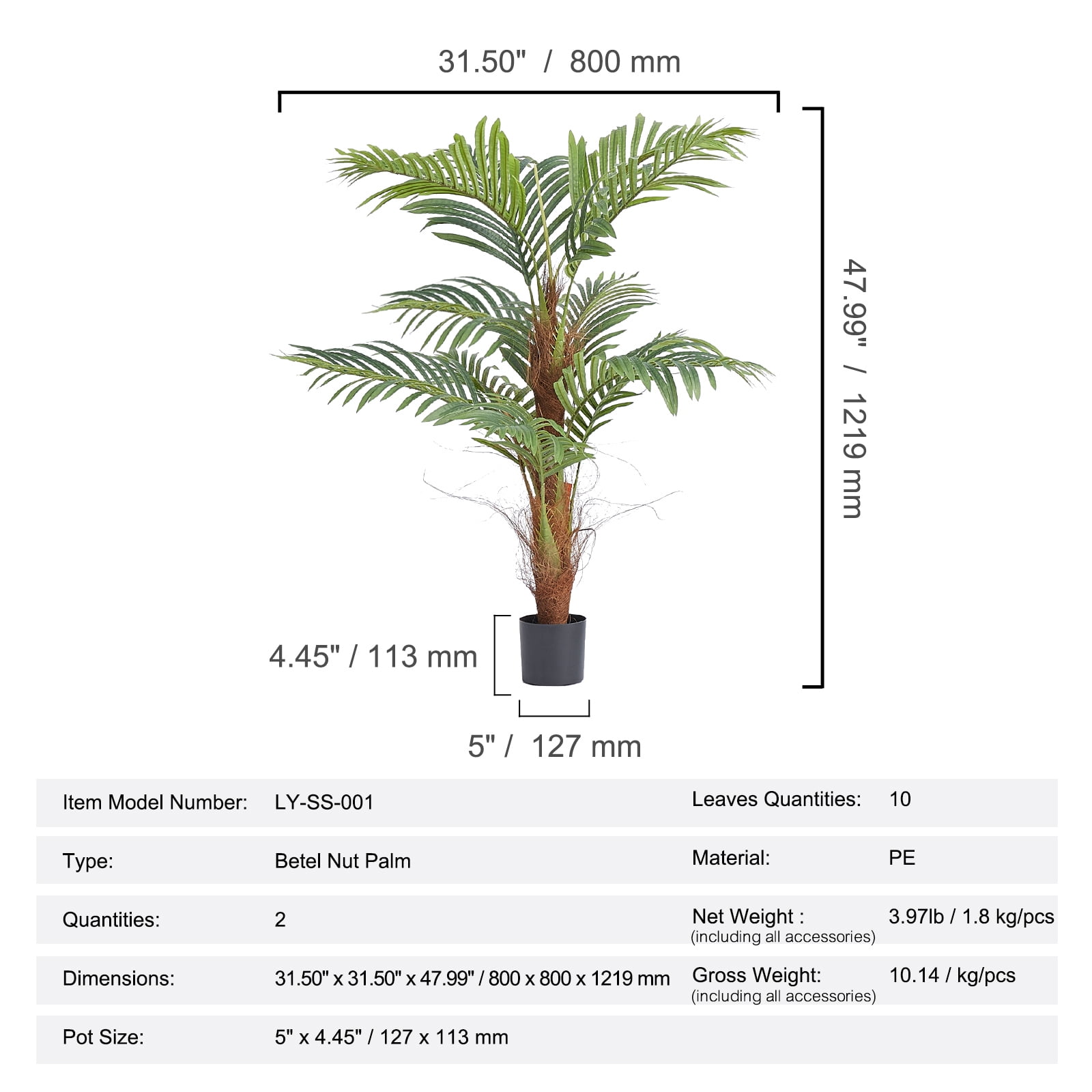 KFFKFF Artificial Palm Tree, 4 FT Tall Faux Plant, Durable PE Material & Stable Base, Low-Maintenance Decorative Plant, Realistic Green Fake Tree for Indoor and Outdoor Home, Office, or Warehouse Use
