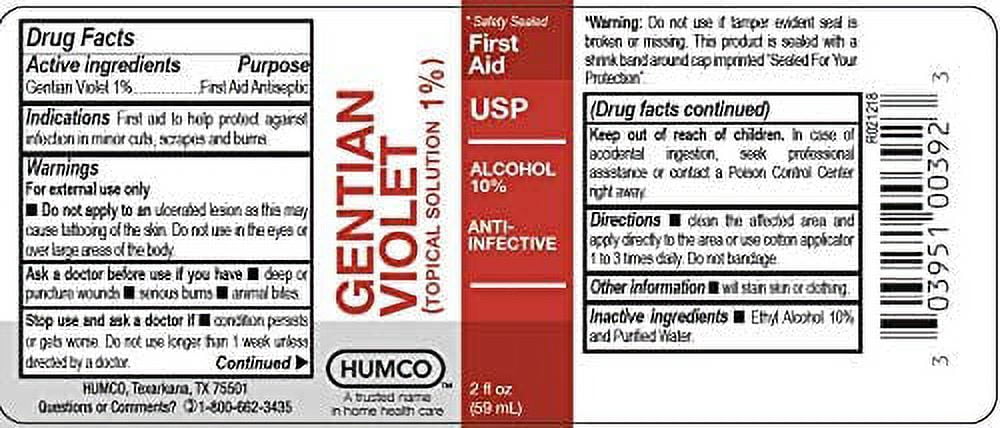 6 Pack - Humco Gentian Violet Topical Solution 2% 2 oz