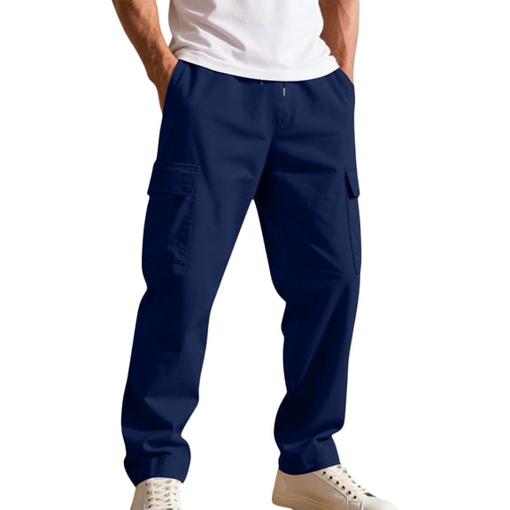 Dresfit Mens Baggy Sweatpants Big and Tall Elastic Waist Cargo Pants Casual 2026 Relaxed Fit Uncuffed Athletic Trousers Open Bottom Hiking Sweat Pants Navy XL