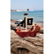 Mentari Fishbones Pirate Ship Wooden Ship with 3 Figures for Age 3+