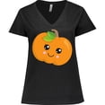thumbnail image 3 of Inktastic Halloween Pumpkin, Smiling Pumpkin, Trick or Treat Women's Plus Size V-Neck T-Shirt, 3 of 5