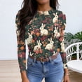 thumbnail image 4 of ASDFVBKG Easter Shirts for Women Casual Crewneck Basic Long Sleeve Slim Fitted Tee Shirts Ribbed Easter Bunny Graphic Comfy Pullover Tops Dark Green 3XL, 4 of 6