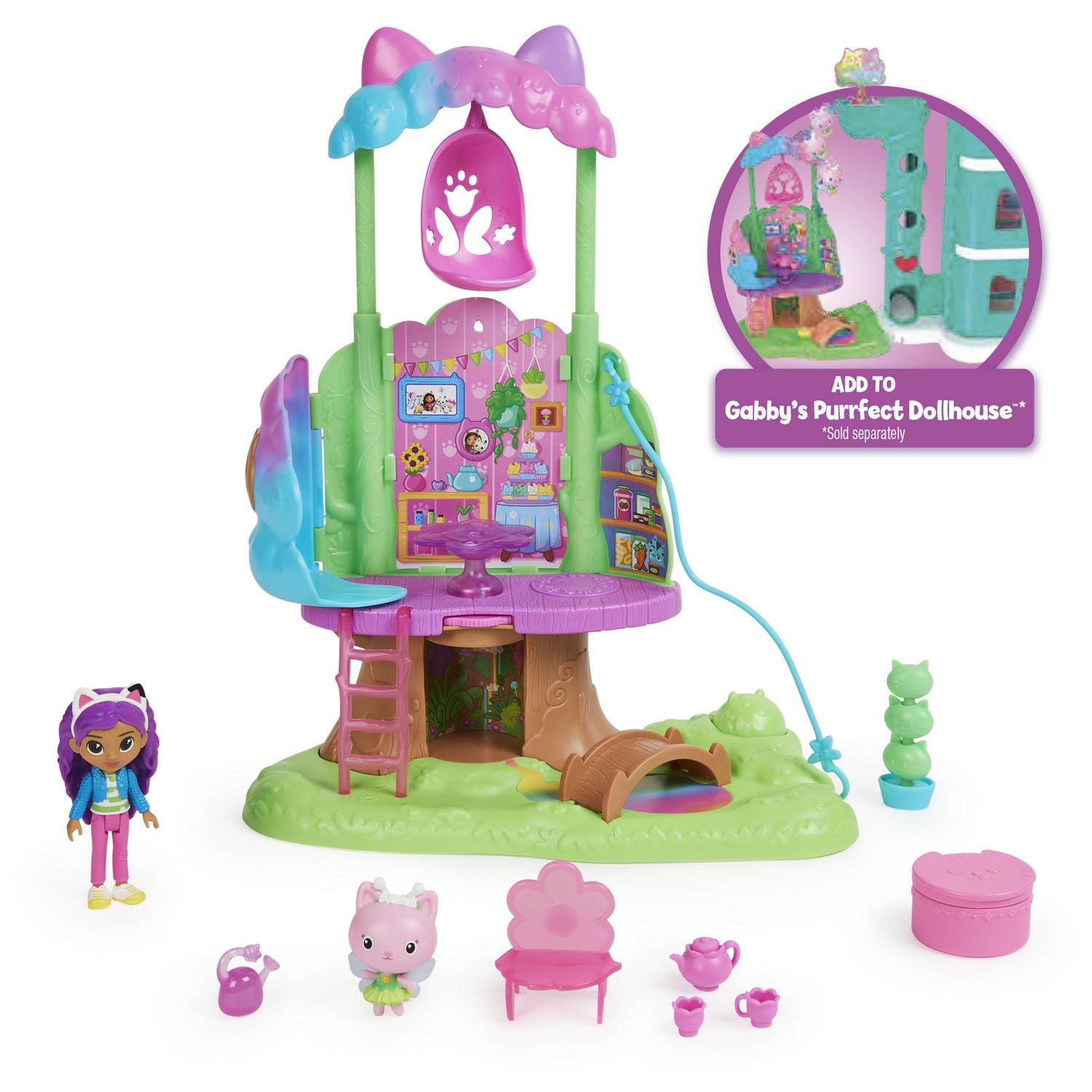 Gabby’s Dollhouse, Transforming Garden Treehouse Playset with Lights, 2 Figures, 5 Accessories, 1 Delivery, 3 Furniture, Kids Toys for Ages 3 and up