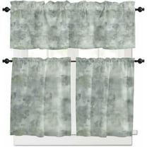 Green Grey Kitchen Curtains and Valances Set, Rod Pocket Curtains Tier Farmhouse Window Curtains 24 Inch Length, Modern Graffiti Abstract Art Retro Country 3 Piece Kitchen Curtains Set