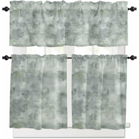 Green Grey Kitchen Curtains and Valances Set, Rod Pocket Curtains Tier Farmhouse Window Curtains 24 Inch Length, Modern Graffiti Abstract Art Retro Country 3 Piece Kitchen Curtains Set