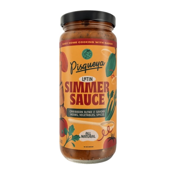 PISQUEYA Latin Simmer Sauce, All Natural Caribbean Blend, Plant Based, Dairy Free, No Sugar Added, 12.5oz