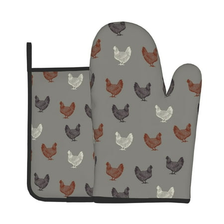 

Tebeau Rooster Print Oven Mitts and Pan Racks 2-Piece Set Kitchen Oven Mitts and Pan Racks Heat Resistant 500 °F for Baking and Cooking