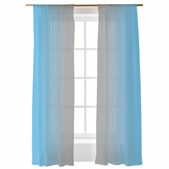 Sheer Curtains 96 inches Long, Ombre Abstract Gradient Sky Blue and Gray Light Filtering Sheer Window Curtains Rod Pocket Voile Drapes for Bedroom Living Room, 52"W x 96"L 2 Panels