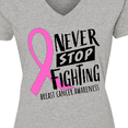 thumbnail image 4 of Inktastic Never Stop Fighting Breast Cancer Awareness Women's V-Neck T-Shirt, 4 of 5