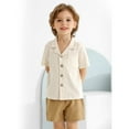 thumbnail image 3 of Usaibhir Baby Boy Cotton Linen Shorts Set Solid Color Short Sleeve Flip collar Button Down T-Shirt Tops Summer Outfit Clothes 0-5T, 3 of 10