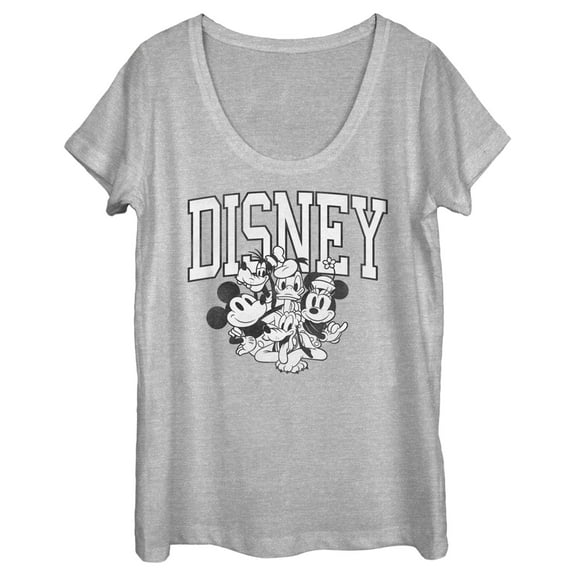 Women's Mickey & Friends Retro Black and White Group Scoop Neck Athletic Heather 2X Large