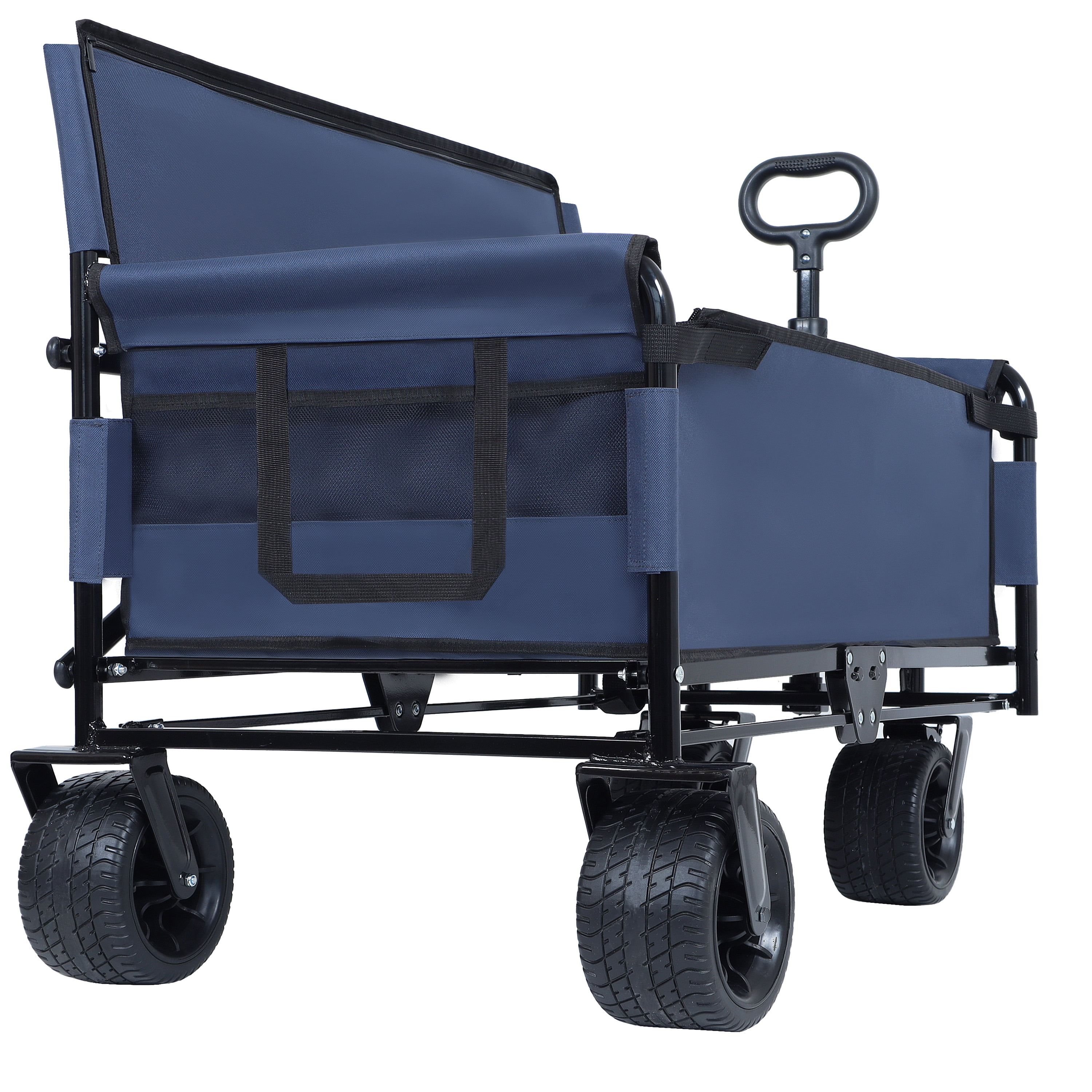 3-in-1 Convertible Folding Wagon Cart with Bench Seat & Storage, 500LBS Capacity 180L Large Space, All-Terrain Wheels, Heavy-Duty Carbon Steel Frame