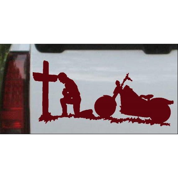 Christian Biker Kneeling at The Cross Car or Truck Window Decal Sticker