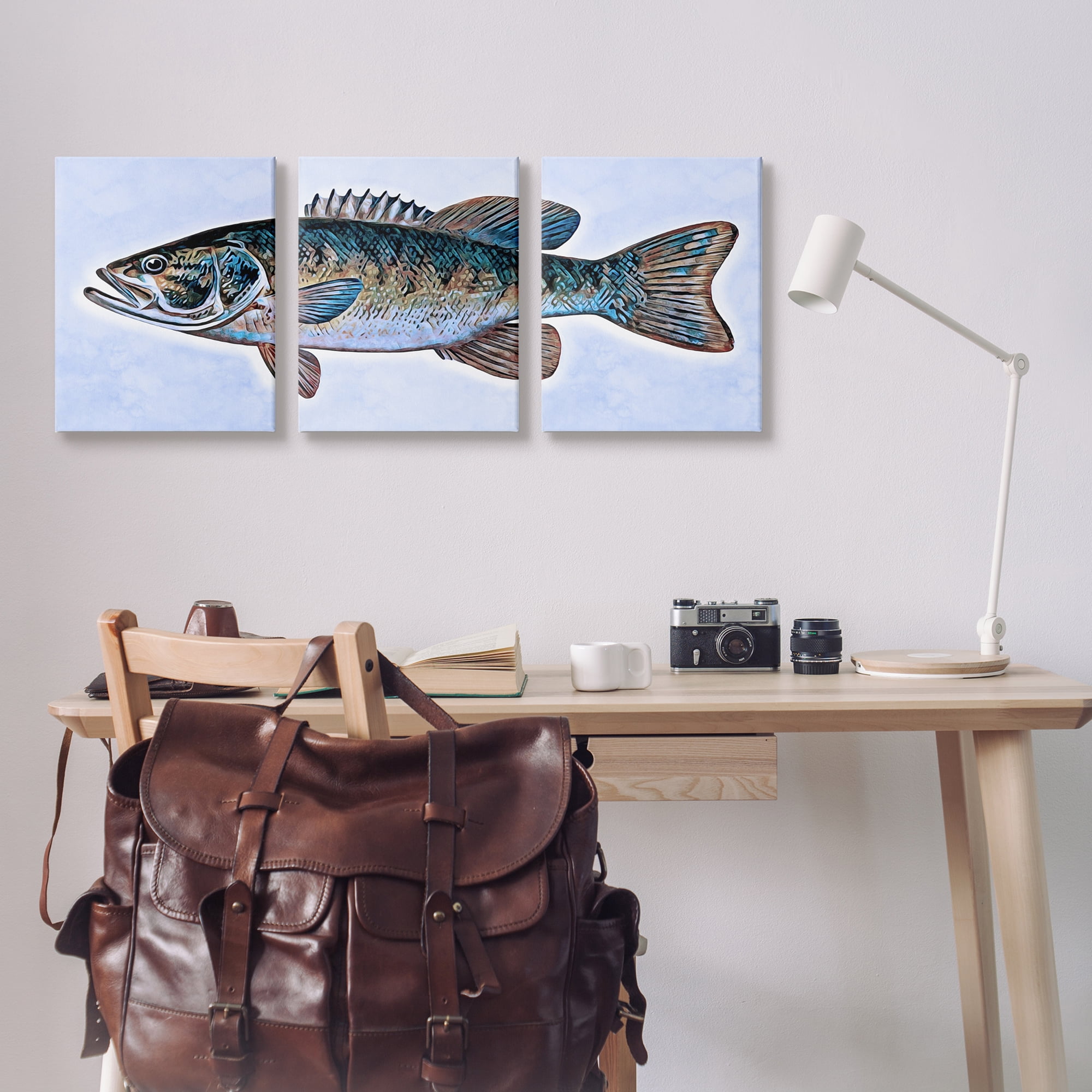 Stupell Marine Bass Fisherman Sea Life Animals & Insects Painting Gallery Wrapped Canvas Print Wall Art, Set of 3