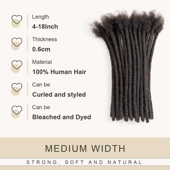 FGERFE-DAIXI 0.6cm Thickness 8 Inch 10 Strands 100% Real Human Hair Dreadlock Extensions for Man/Women Full Head Handmade 0.24Inch Thinner Can Be Dyed and Bleached Soft Dreadlocks with Needle and Com