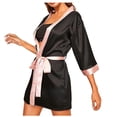 thumbnail image 1 of Intimates Women Silk Long Sleeve Satin Pajamas Sleepwear Robe With Belt Bathrobe, 1 of 9