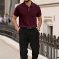 thumbnail image 4 of Boyscolos Men's Solid Color Turndown Collar Button Pullover Short Sleeve Knit Sweater, Breathable Casual Tops Wine M, 4 of 4