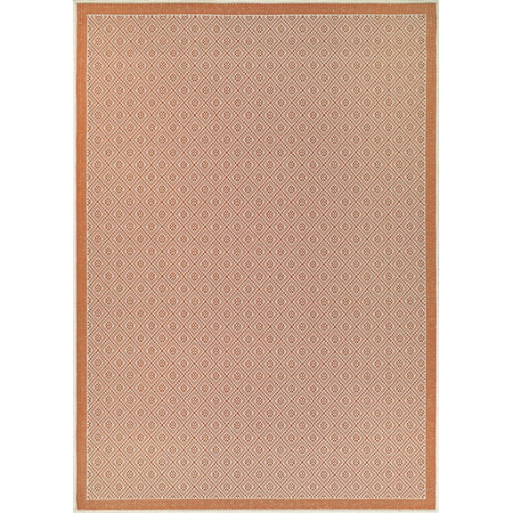 2' x 3.5' Orange and Beige Contemporary Rectangular Outdoor Area Throw Rug