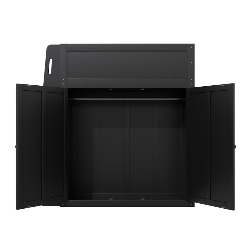 Euroco Wood Full Size Loft Bed with Desk and Wardrobe, High Loft with LED Light and USB Ports, Black