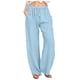thumbnail image 1 of Pantalones casuales de lino con cintura ancha y cordón largo para mujer - Pantalones elásticos de cintura alta y pierna ancha en color liso, 1 of 5