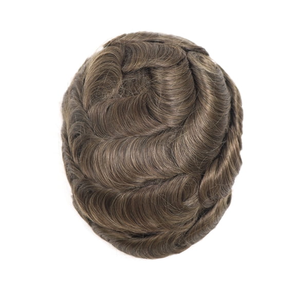 HAPPY&CC Thin Skin Toupee for Men  Natural Look  Replacement System Thin Skin Base Comfortable Fit, v-loop knots real human hair 8x10 Inch Bases Cap Hair Piece