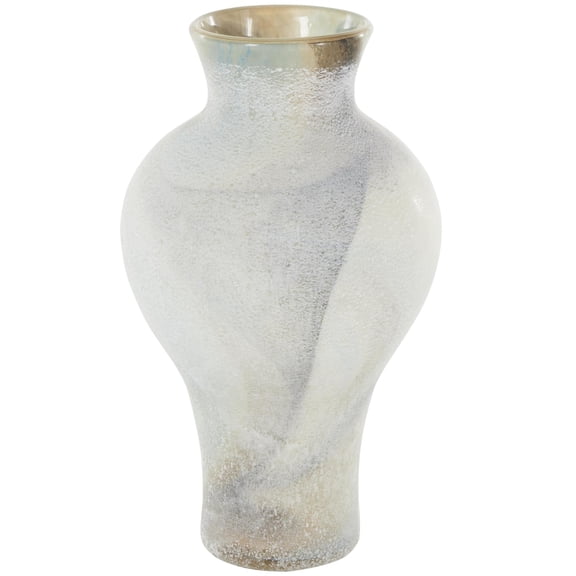 DecMode 12" Distressed Cream Glass Vase with Blue and Tan Texturing