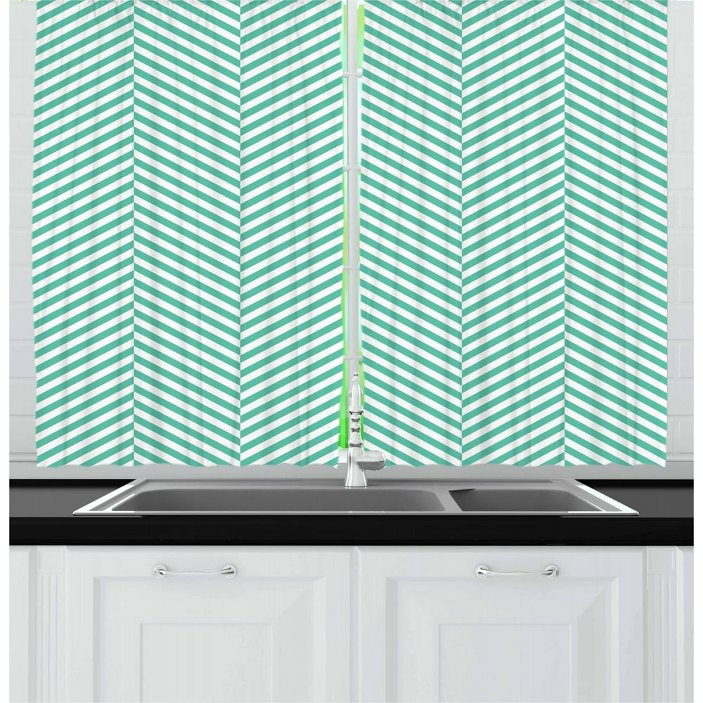 Geometric Curtains 2 Panels Set, Geometric Line Pattern Zig Zag Stripes Chevron Style Minimalist