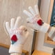 thumbnail image 2 of Guantes de invierno con pantalla táctil de fresa para niñas, guantes cálidos antifríos para montar, guantes de cinco dedos de felpa tejidos, 2 of 6