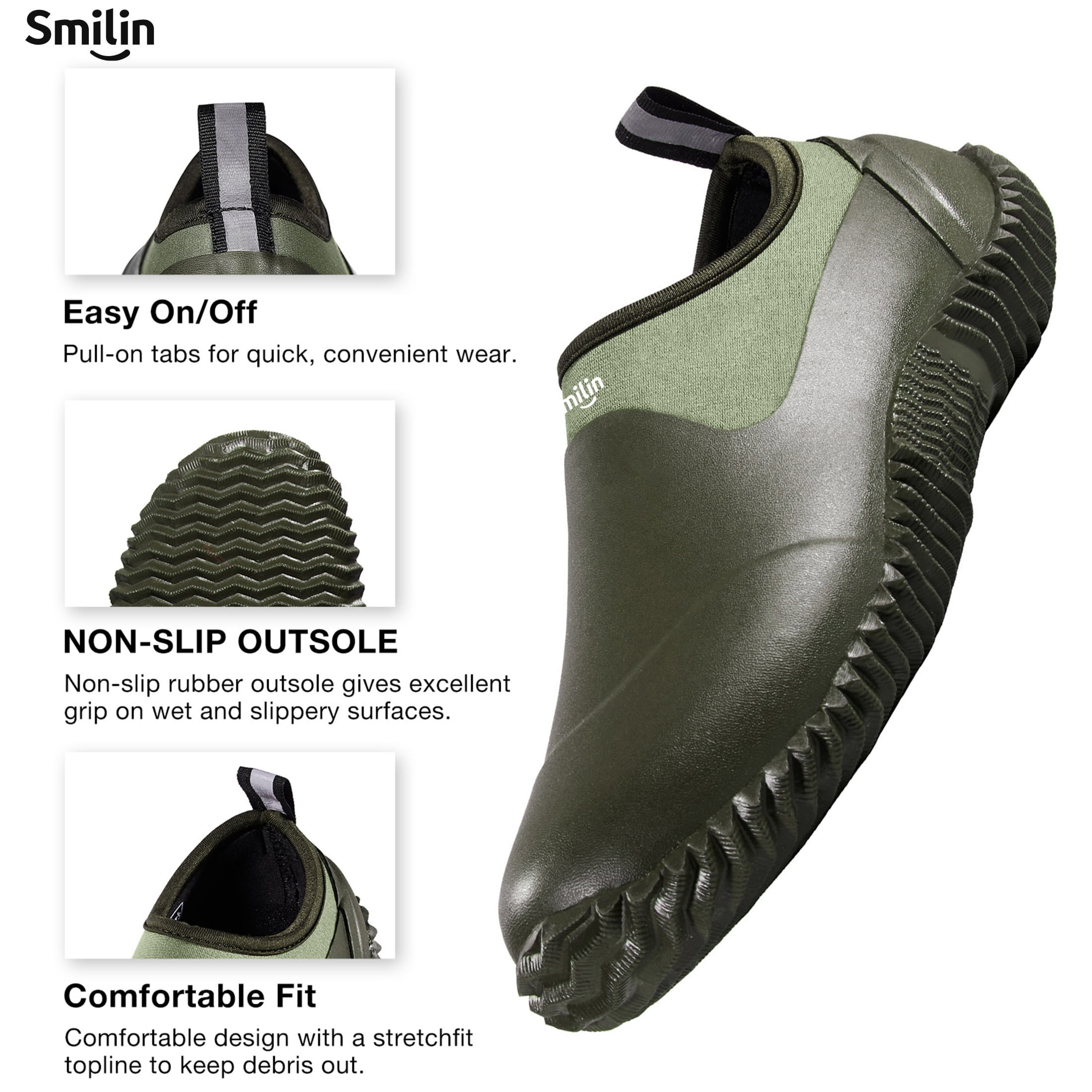 SMILIN Waterproof Rain Garden Boots, Anti-Slip Rubber Ankle Rain Boots for Men & Women, Green, Size 13 Women/11.5 Men