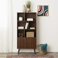 thumbnail image 6 of Prepac Milo Mid-Century Modern Bookcase with Inlet Shelves, Two Doors, and Brushed Brass-Finished Knobs, Cherry, 6 of 9