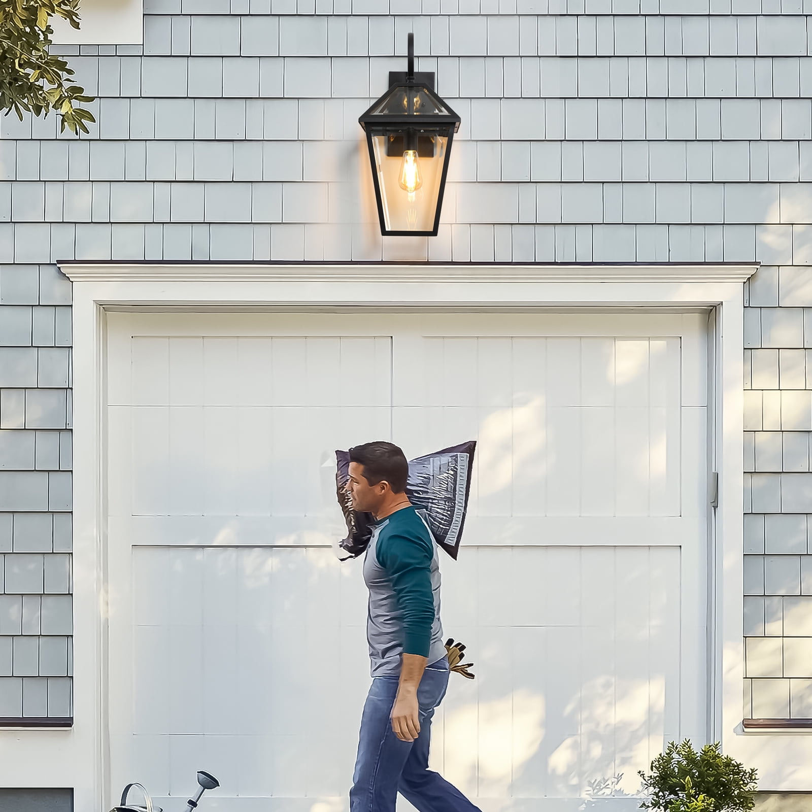 Black 1-Light Outdoor Hardwired Wall Lantern Sconce Outdoor Porch Large Wall Light Fixtures with Clear Beveled Glass