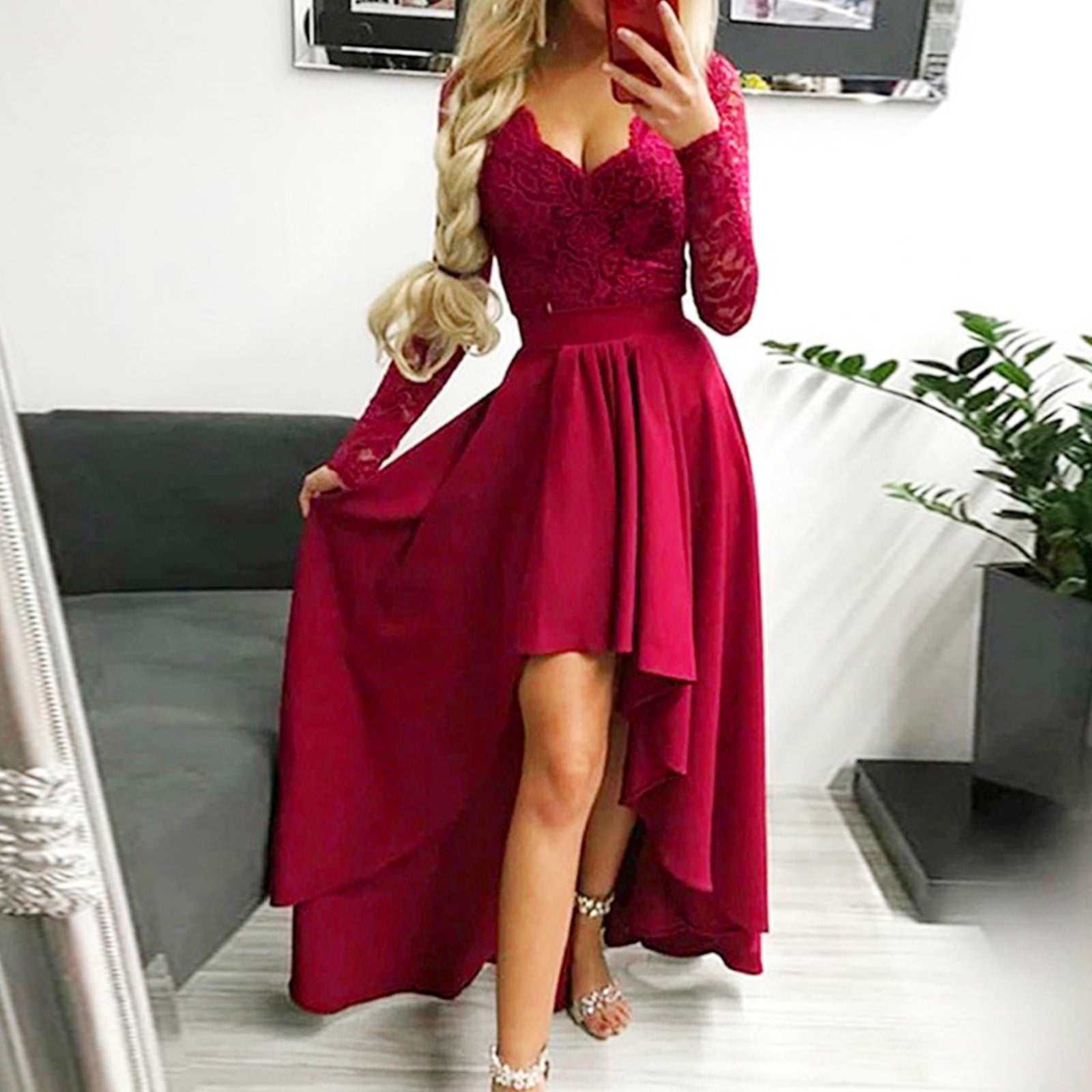 Long Sleeve Lace Party Dress Swing Prom 
