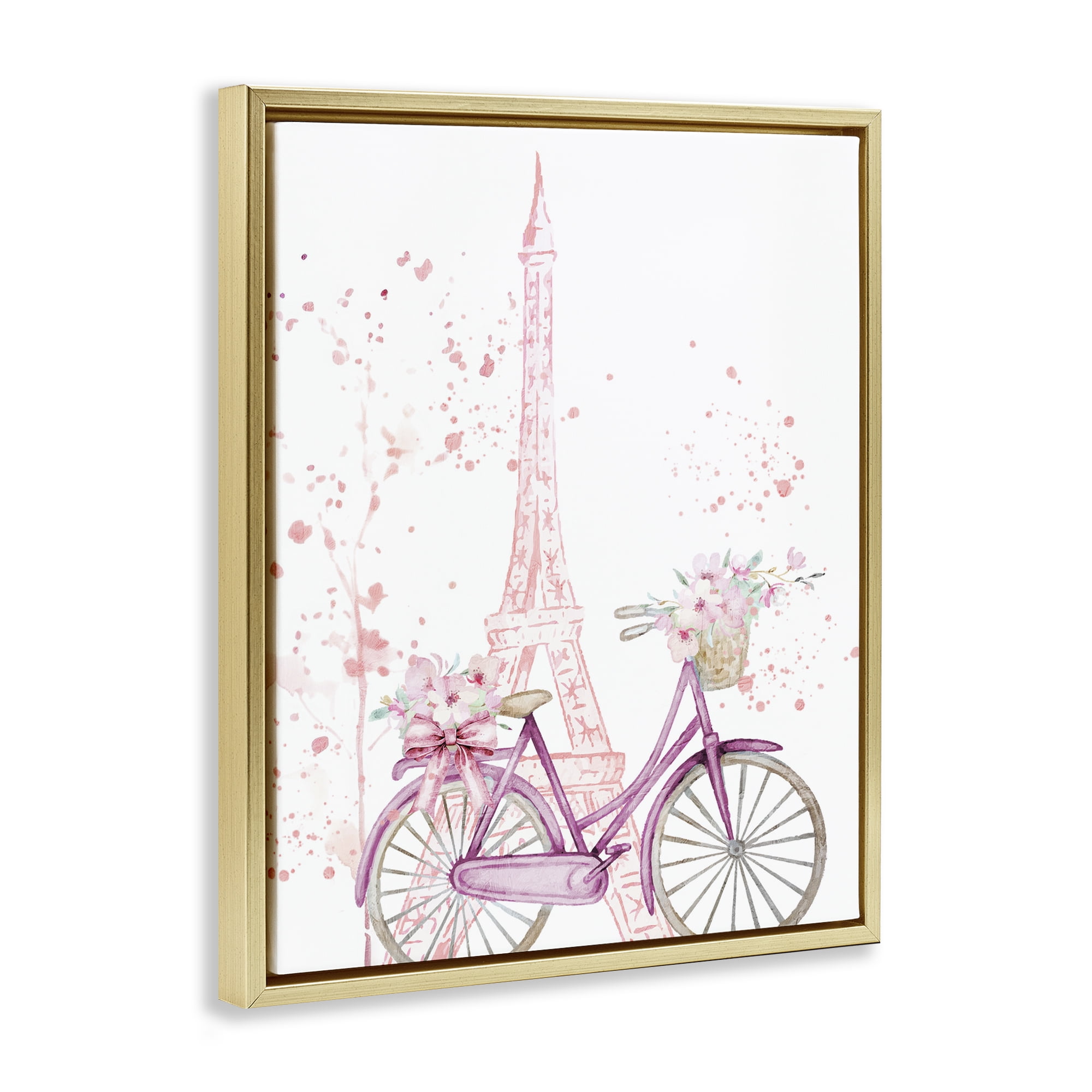 Parisian Bicycle & Modern Splatter Gold Framed Floater Canvas Wall Art, design by Kim Allen