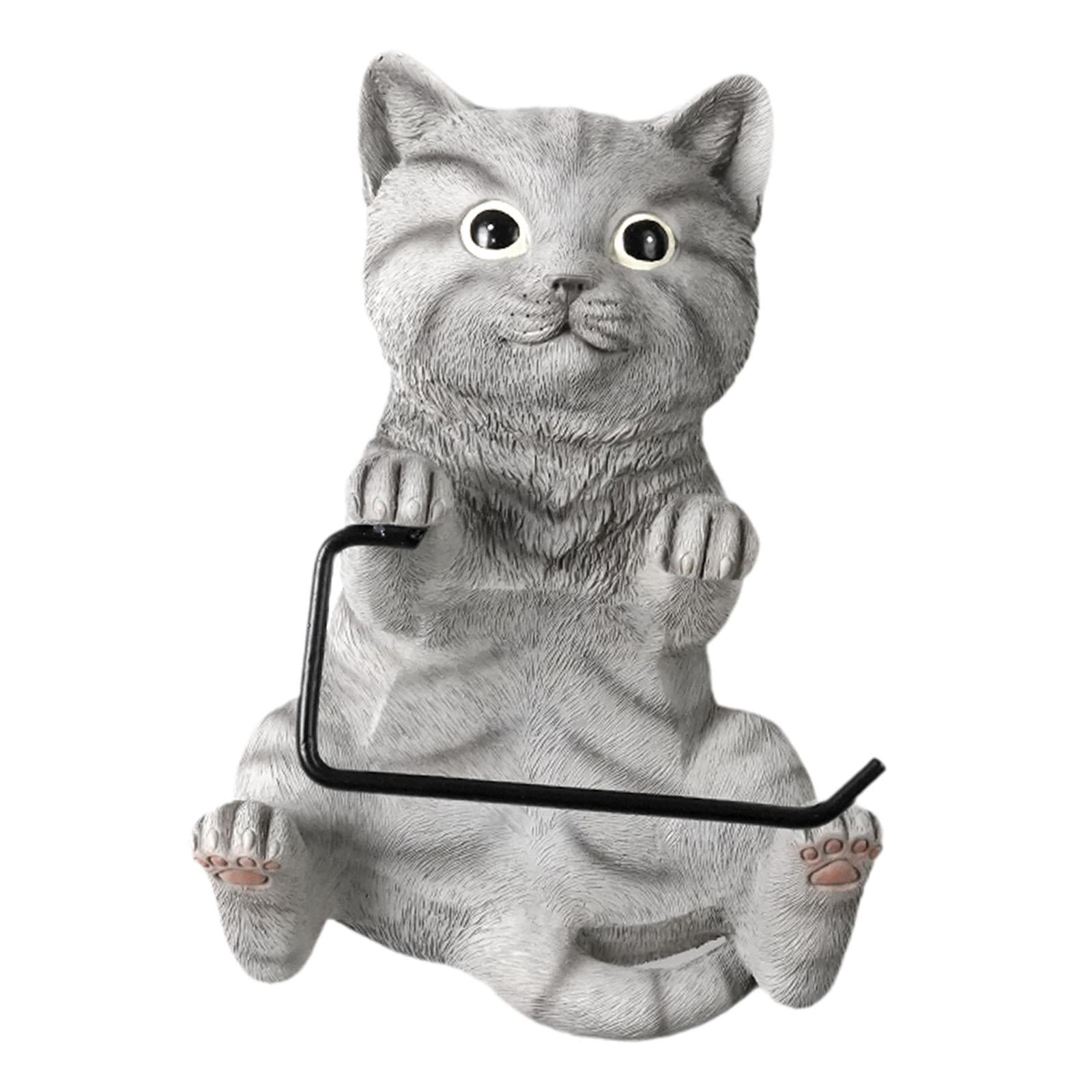 Fiocias Wall Mounted Cat Toilet Paper Roll Holder Bathroom Accessories Premium Resin Gray