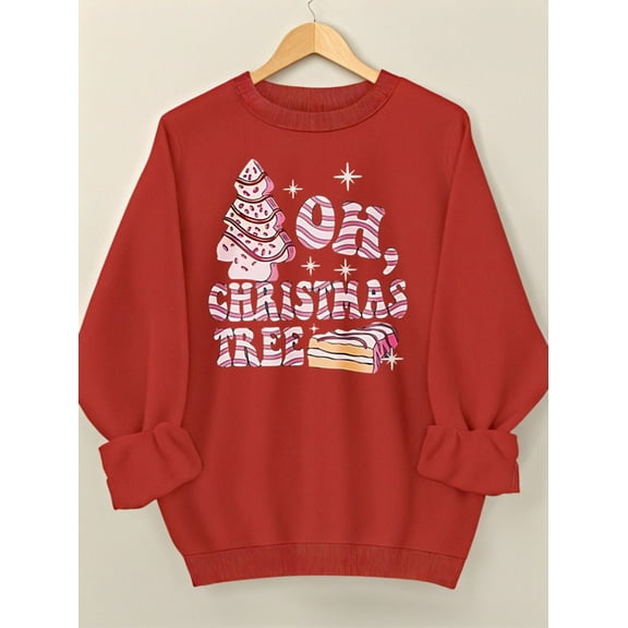 Woman Christmas Shirt Christmas Tree Graphic Sweatshirt Casual Long Sleeve Top