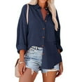 thumbnail image 2 of Besolor Womens Button down Fall Blouses Long Sleeve Solid Business Work Tops Casual Loose Fit Shirts with Pocket, 2 of 9
