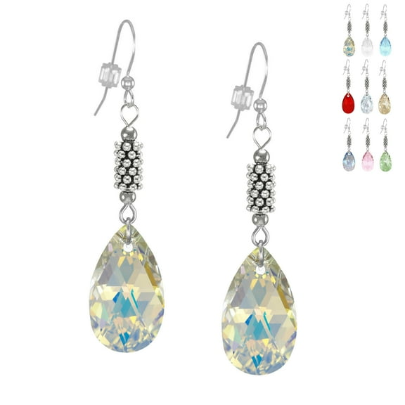 One Pair 22mm Austrian Crystal Teardrop Earrings - Sterling Silver Earwires - Aurora Borealis (AB)
