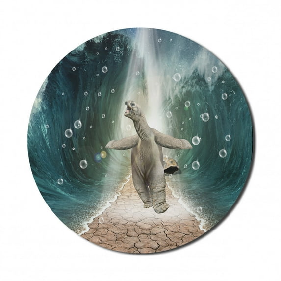 Animal Mouse Pad for Computers, Naked Turtle Left its Big Shell Dividing the Ocean Walking Through Freely Print, Round Non-Slip Thick Rubber Modern Gaming Mousepad, 8" Round, Multicolor, by Ambesonne