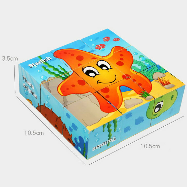 Dsseng 6 in 1 Wooden Block Puzzle Animal Cube Puzzle for 2 3 4+